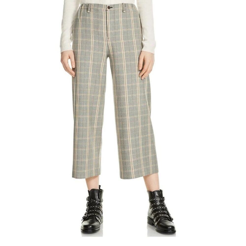 Maje Perse Plaid Wide-Leg Cropped Pants Elastic Waist - Size 34 U.S. Small 1994
